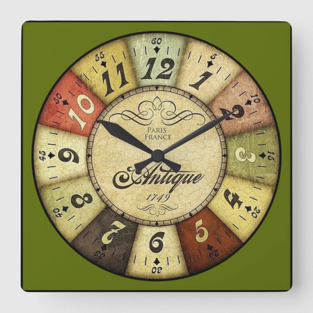 Paris-Frankreich-Antike Quadratische Wanduhr (Vorderseite)