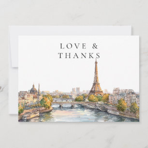Paris Frankreich Aquarell Hochzeitsfoto Dankeskarte
