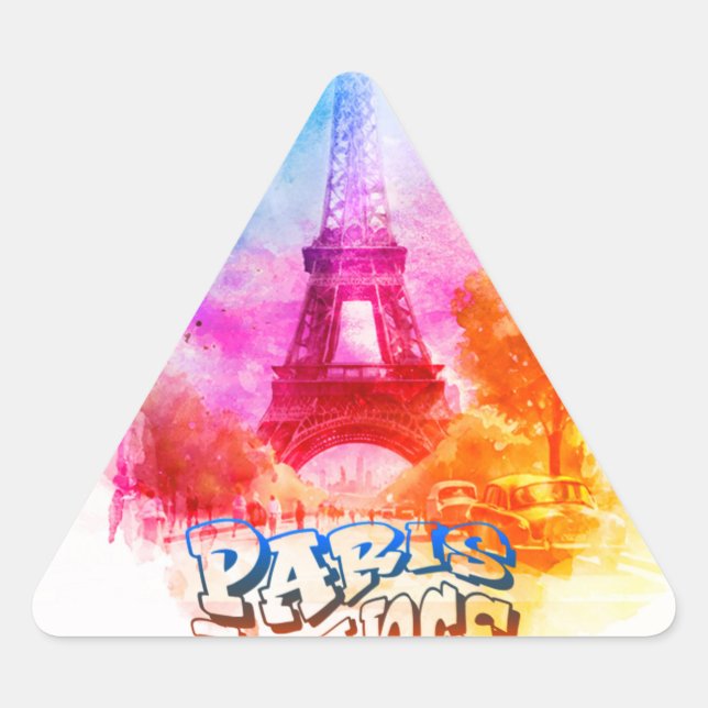 Paris Frankreich Aquarellmalerei Dreieckiger Aufkleber (Vorderseite)