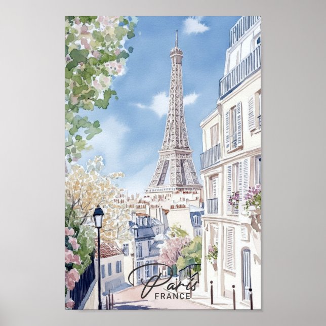 Paris Frankreich Aquarellmalerei Reisen Poster (Vorne)