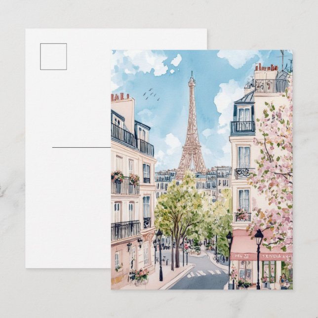 Paris Frankreich Aquarellmalerei Reisen Postkarte (Vorne/Hinten)