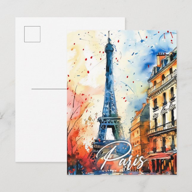 Paris Frankreich Aquarellmalerei Reisen Postkarte (Vorne/Hinten)