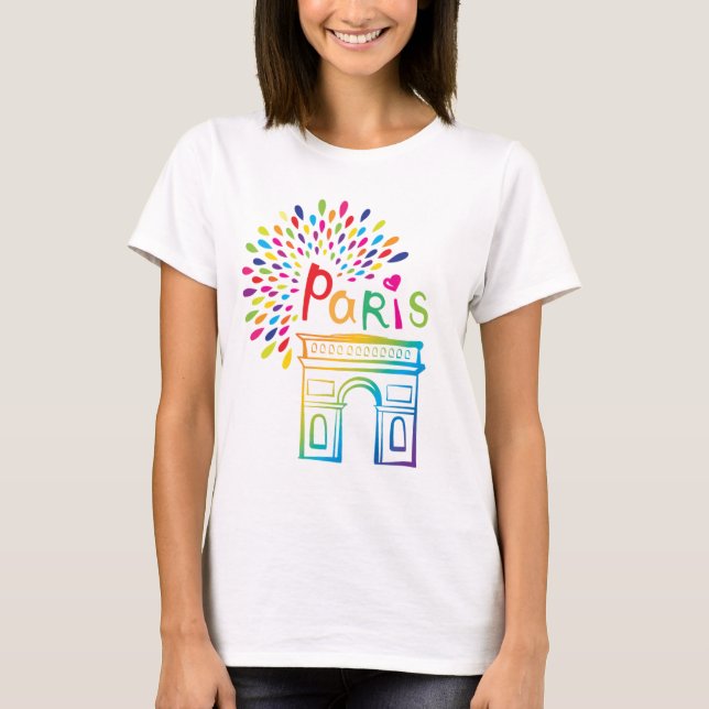 Paris Frankreich | Arc de Triomphe | Neon Design T-Shirt (Vorderseite)