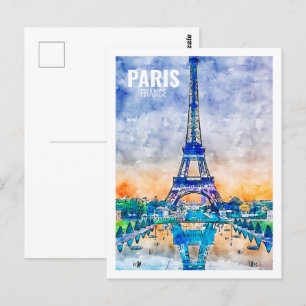Paris Frankreich Berühmter Reiseraum Wasserfarbene Postkarte
