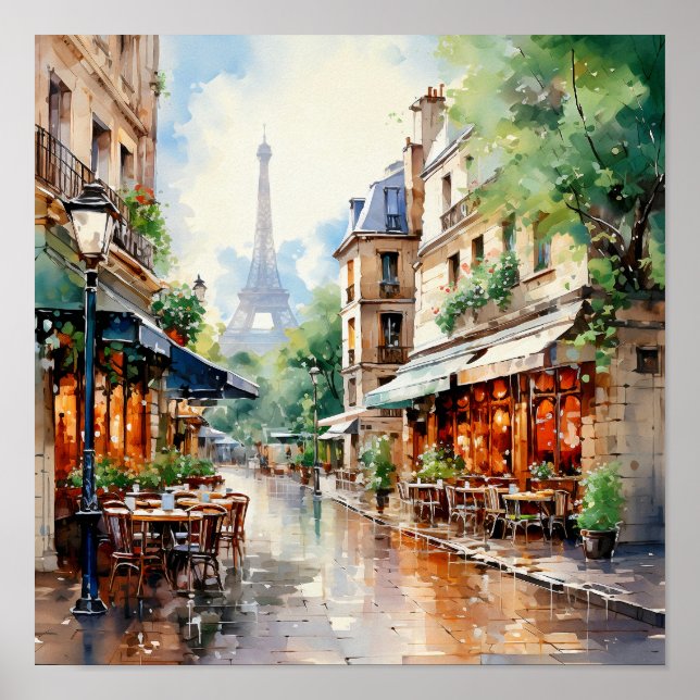 Paris Frankreich Bohemische Aquarellbilder Poster (Vorne)
