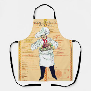 Paris Frankreich Chef Karikatur Menü Text Schürze