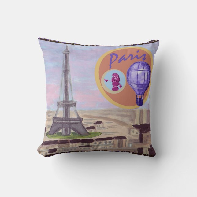 Paris Frankreich Eiffel Tower Ballon und Poodle Am Kissen (Vorderseite)
