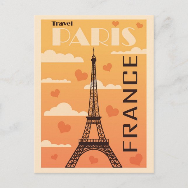 Paris Frankreich Eiffel Tower Hearts Vintage Trave Postkarte (Vorderseite)