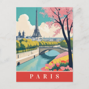 Paris Frankreich Eiffel Tower Retro Travel Floral Postkarte
