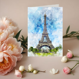 Paris Frankreich Eiffelturm Aquarell Dankeskarte