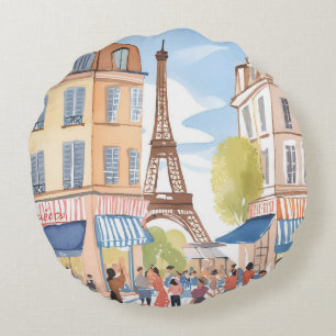 Paris Frankreich Eiffelturm   Aquarell Reise Rundes Kissen