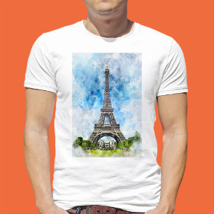 Paris Frankreich Eiffelturm Aquarell T-Shirt