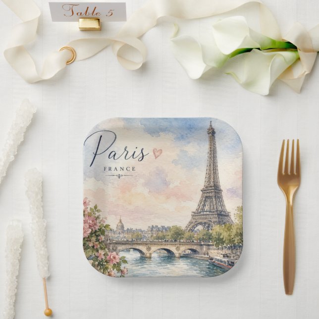 Paris Frankreich Eiffelturm Fluss Seine  Pappteller (Hochzeit)