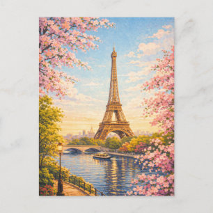Paris Frankreich Eiffelturm Frühling Kirschblüten Postkarte