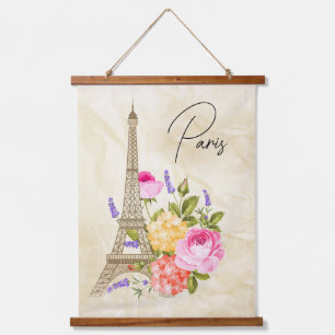 Paris Frankreich Eiffelturm mit Blume Wandteppich Mit Holzrahmen