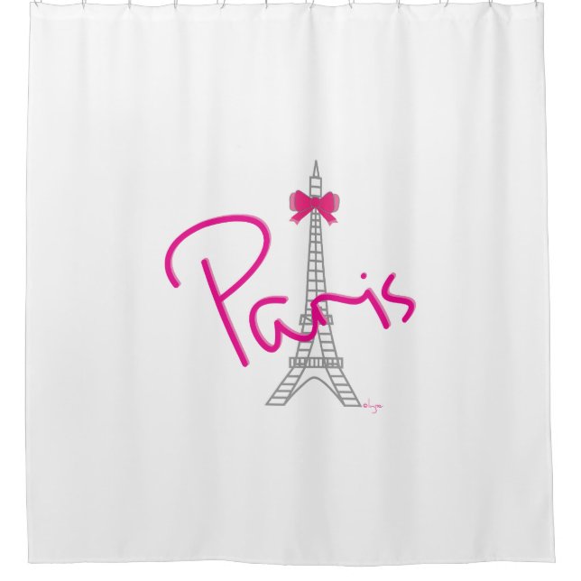 Paris, Frankreich, Eiffelturm mit rosa Bug, modern Duschvorhang (Vorderseite)