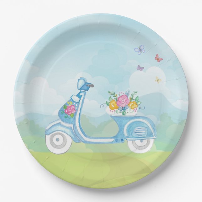 Paris Frankreich Eiffelturm mit Scooter-Party Pappteller (Vorderseite)