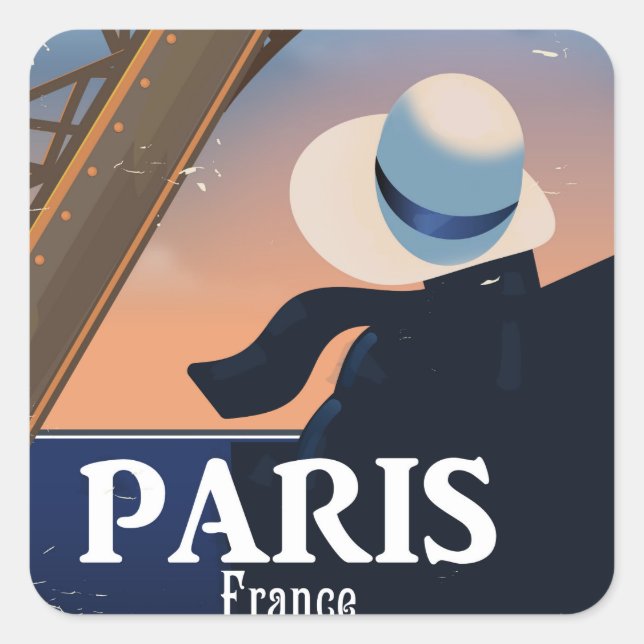 Paris-Frankreich-Eiffelturm-Reiseplakat Quadratischer Aufkleber (Vorderseite)