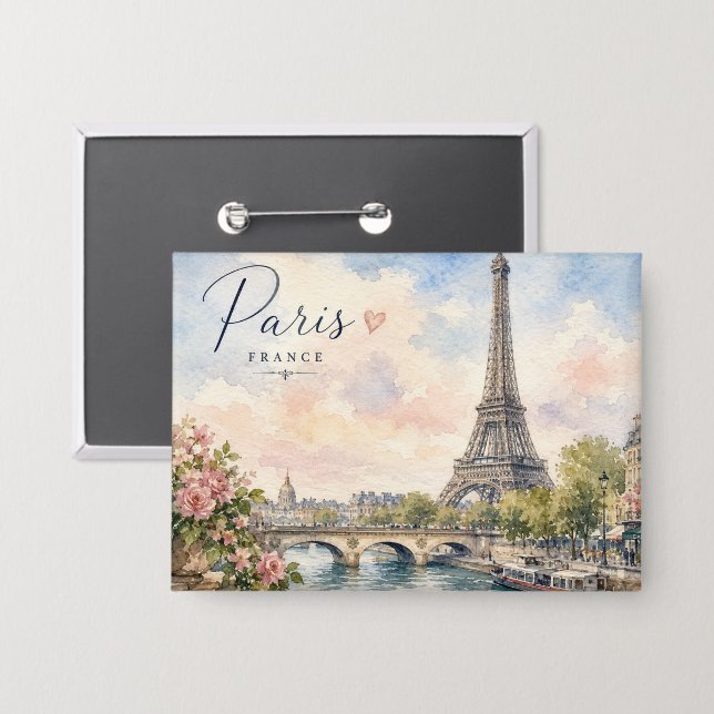 Paris Frankreich Eiffelturm Seine Fluss  Button (Vorderseite/Rückseite)