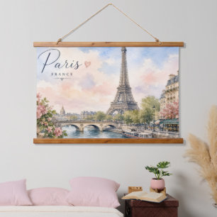 Paris Frankreich Eiffelturm Seine Fluss  Wandteppich Mit Holzrahmen