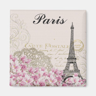 Paris Frankreich Eiffelturm Vintage Rosa Blumen Magnet