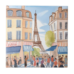 Paris Frankreich Eiffelturm   Wasserfarbe Französi Fliese