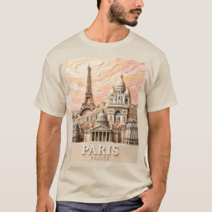 Paris Frankreich Europa Modern Pastell Strukturier T-Shirt