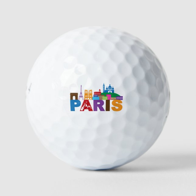 Paris, Frankreich | Farbige Typografie Golfball (Vorderseite)