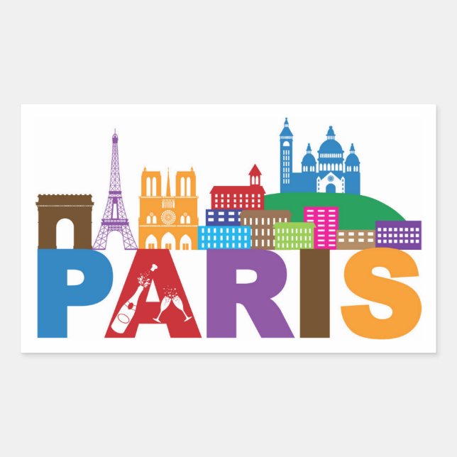 Paris, Frankreich | Farbige Typografie Rechteckiger Aufkleber (Vorderseite)