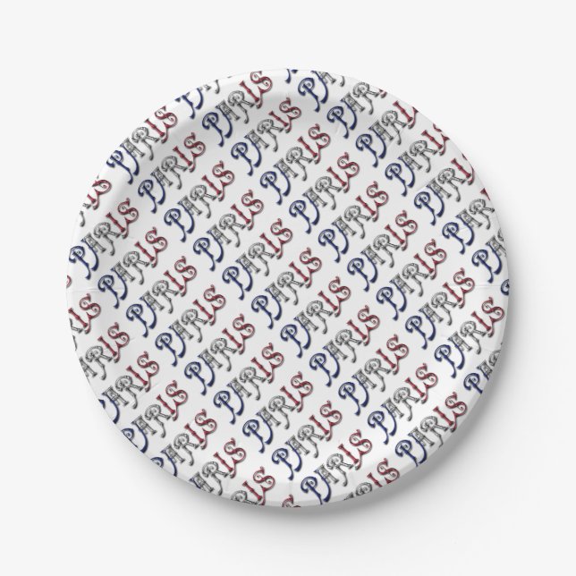 Paris Frankreich - Französisch-Flaggenfarben Typog Pappteller (Vorderseite)