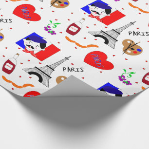 Paris Frankreich hielt Niedlich Spaß Red White Bl Geschenkpapier