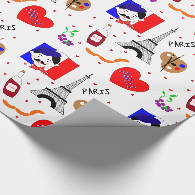 Paris Frankreich hielt Niedlich Spaß Red White Blu Geschenkpapier (Ecke)