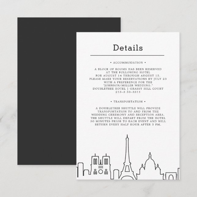 Paris, Frankreich Hochzeit | Gästedaten Einladung (Vorne/Hinten)