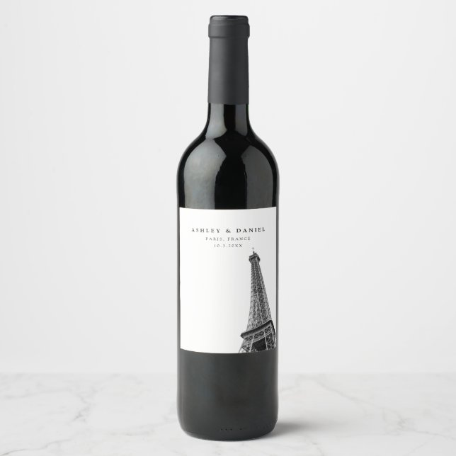 Paris Frankreich Hochzeit Minimalistisches Weinlab Weinetikett (Vorderseite)