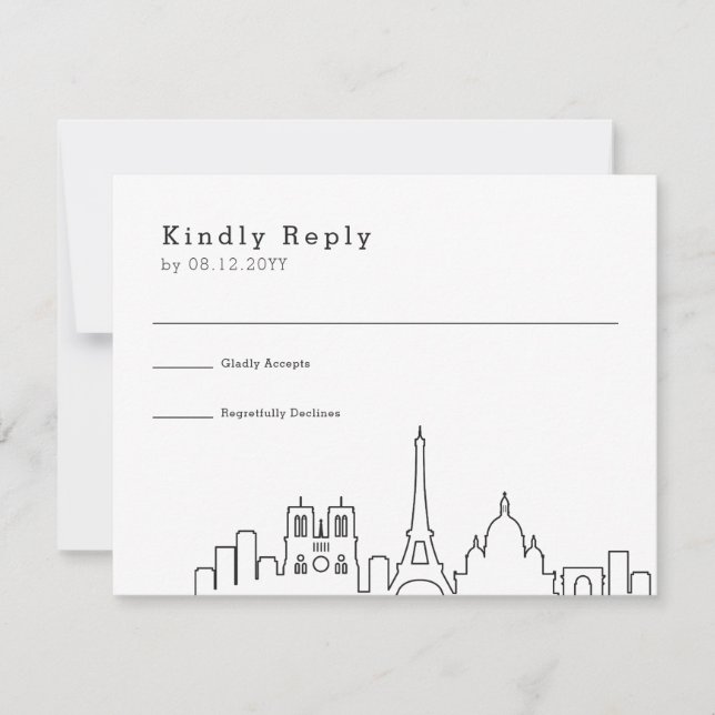 Paris, Frankreich Hochzeit | Stilisierte Skyline-U RSVP Karte (Vorderseite)