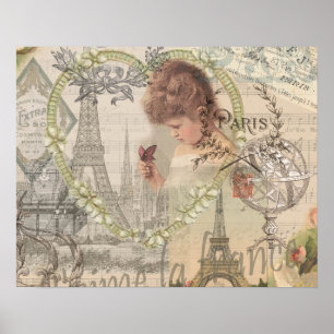 Paris Frankreich Hübsches Mädchen Sanfte Eiffel Poster