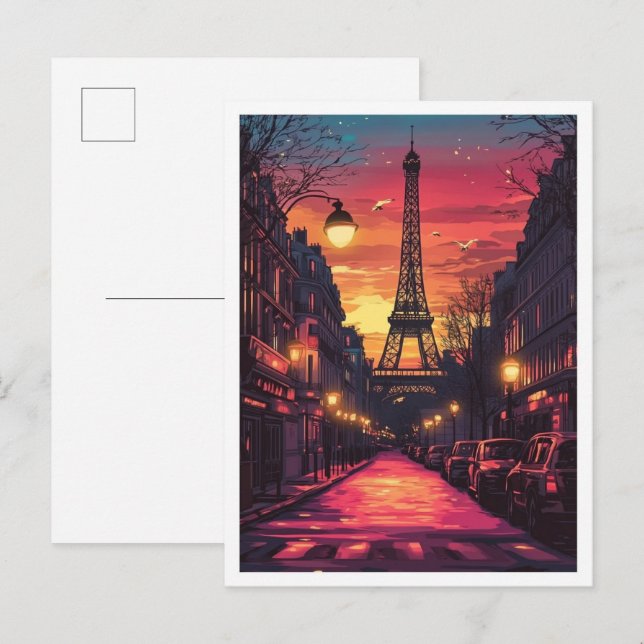 Paris Frankreich Kunst Vintage Illustration Postkarte (Vorne/Hinten)
