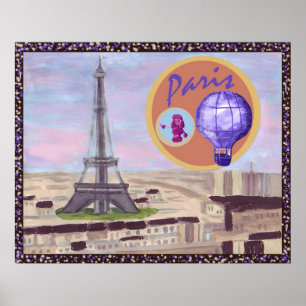 Paris Frankreich mit Eiffelturm, rosa Poodle und h Poster