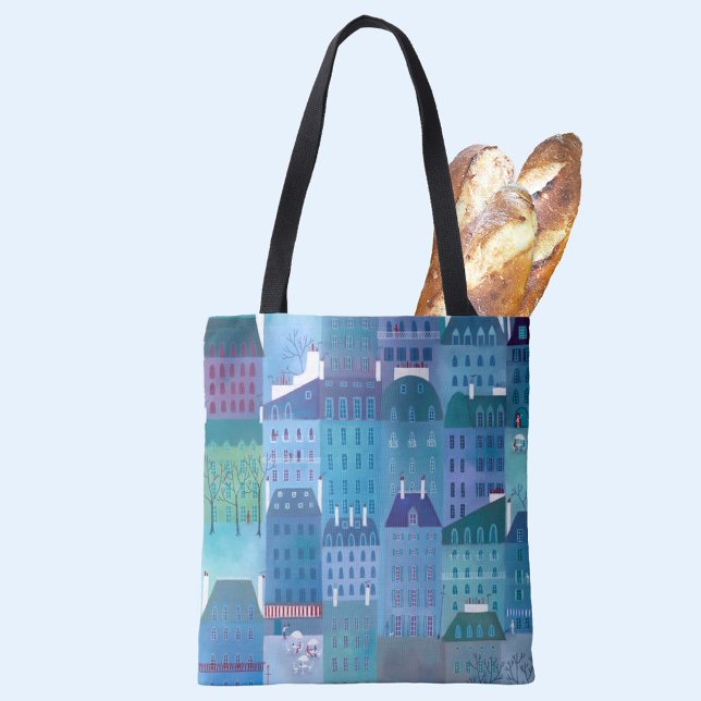 Paris Frankreich Modernes Stadtbild Tasche (Paris cityscape blue tote bag)