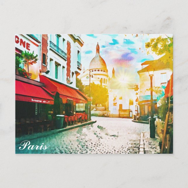 Paris Frankreich Montmartre Watercolor Reisen Postkarte (Vorderseite)