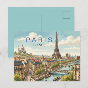 Paris Frankreich Reise Kunst Vintage Feiertagspostkarte