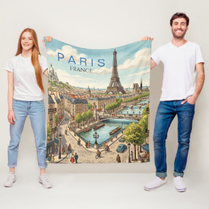 Paris Frankreich Reise Kunst Vintage Fleecedecke