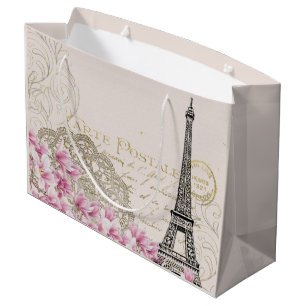 Paris Frankreich Reisedesign mit Eiffel Pink Roses Große Geschenktüte