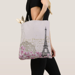 Paris Frankreich Reisen Eiffelturm mit Rose Blume Tasche