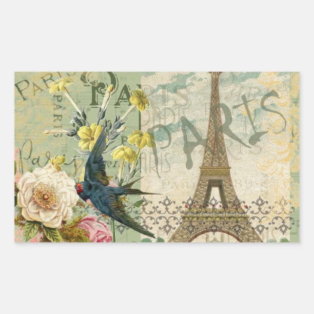 Paris Frankreich Reisen Vintag antike Malerei Rechteckiger Aufkleber (Vorderseite)