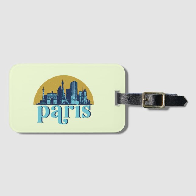Paris Frankreich Retro City Skyline Stadtrundgang Gepäckanhänger (Vorderseite (Horizontal))