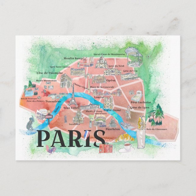 Paris Frankreich Stadt Liebe Magazine Illustriert Postkarte (Vorderseite)
