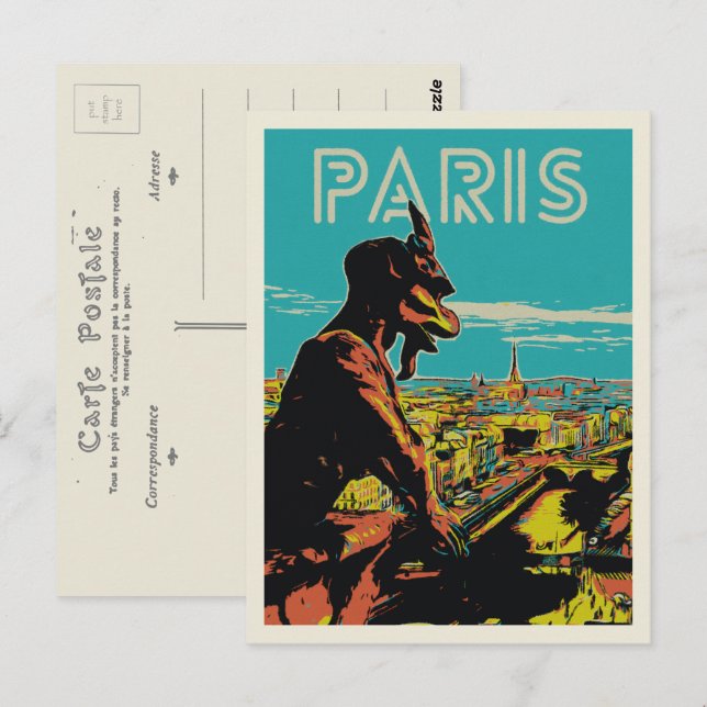 Paris Frankreich Stadtansicht mit Gargoyle Postkarte (Vorne/Hinten)