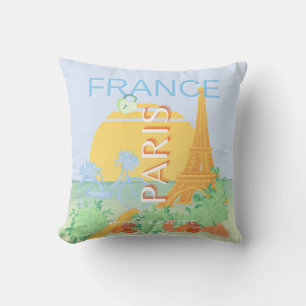 Paris, Frankreich, Travel Art, Preppy, Pastel, Blu Kissen