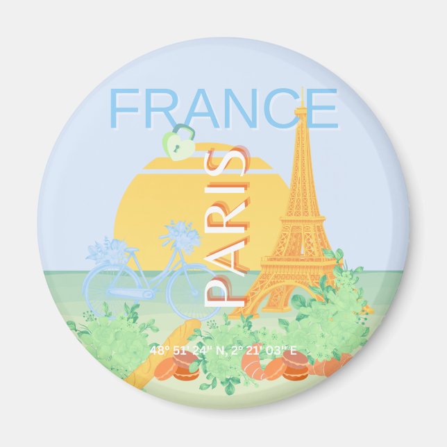 Paris, Frankreich, Travel Art, Preppy, Pastel, Blu Magnet (Vorne)